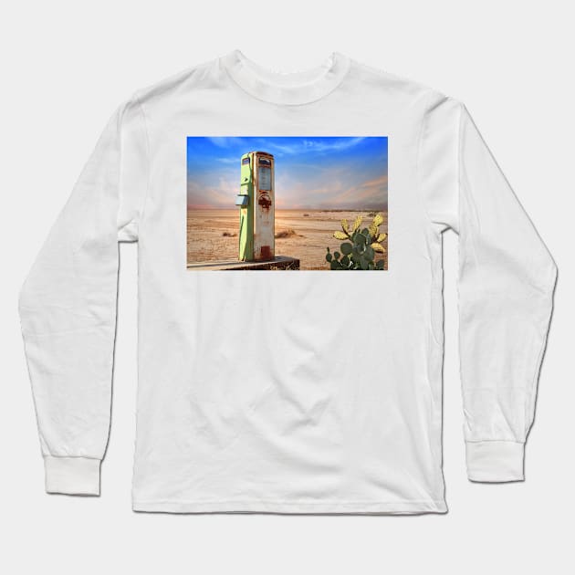 Old Gas Pump in Desert Long Sleeve T-Shirt by charker